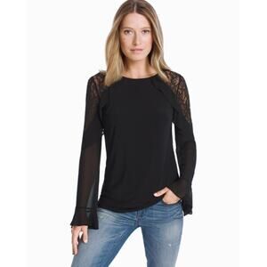 New WHBM Flare Sleeve Lace Black Top | S